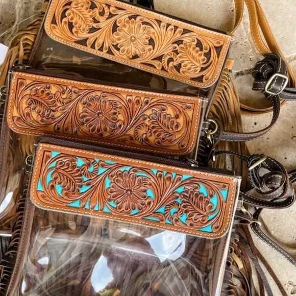 Hand Tooled Clear Purse Crossbody - Concert Game Day Stadium - Picture 1 of 4